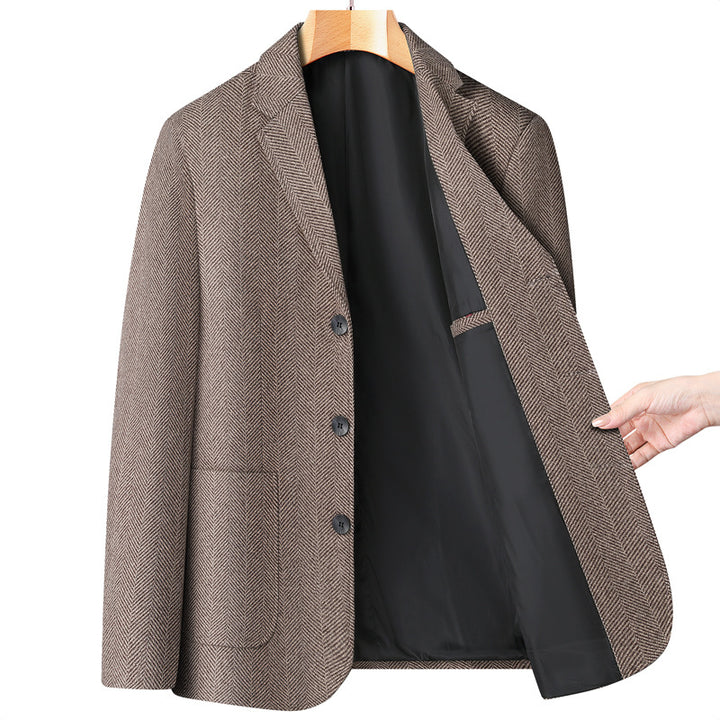 Men's Single-Breasted Jacket in Herringbone Look with Patch Front Pockets and Full Lining Mune Fashion