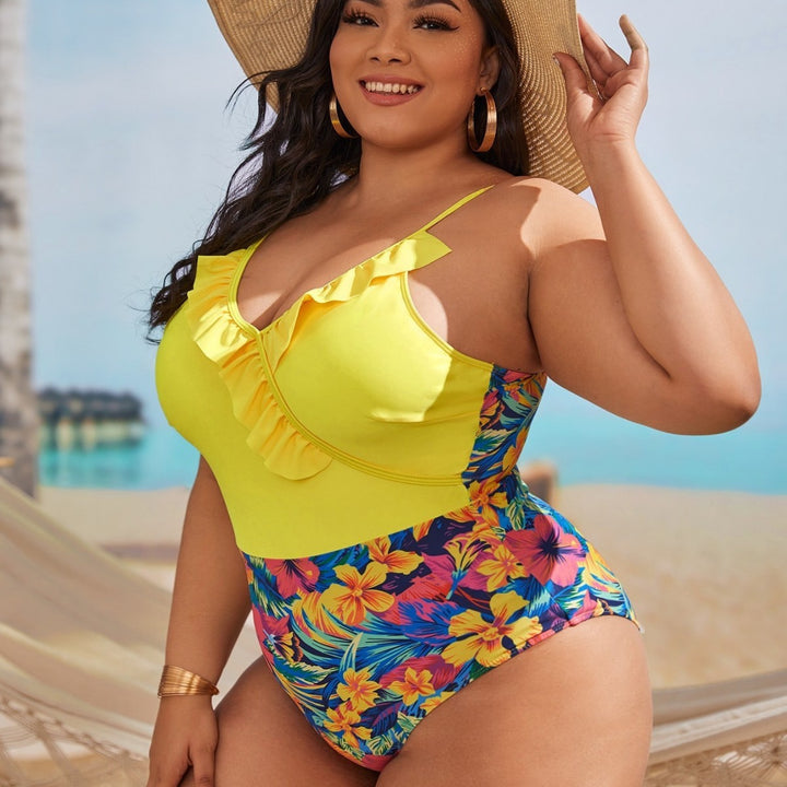 Women High-cut One-piece Swimsuit with Ruffle Details and Floral Patterns Mune Fashion