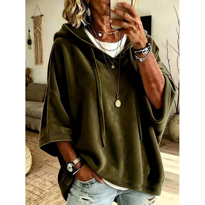 Ladies Luxurious Velvet Hoodie with Kimono Short Sleeves and Drawstring Mune Fashion