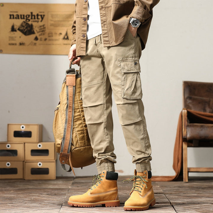 Men's Utility Cargo Jogging Pants with Drawstring, Multifunctional Pockets, and Elastic Cuffs