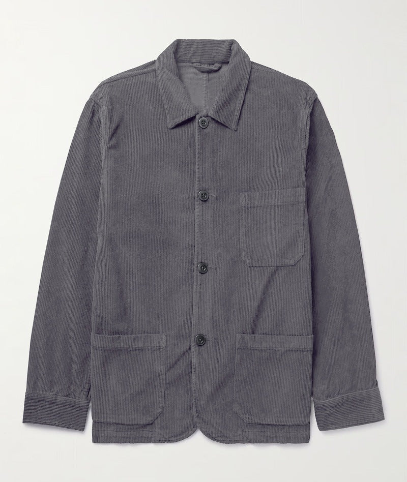 Men's Cord Worker Jacket with Shirt Collar and Patch Pockets Mune Fashion