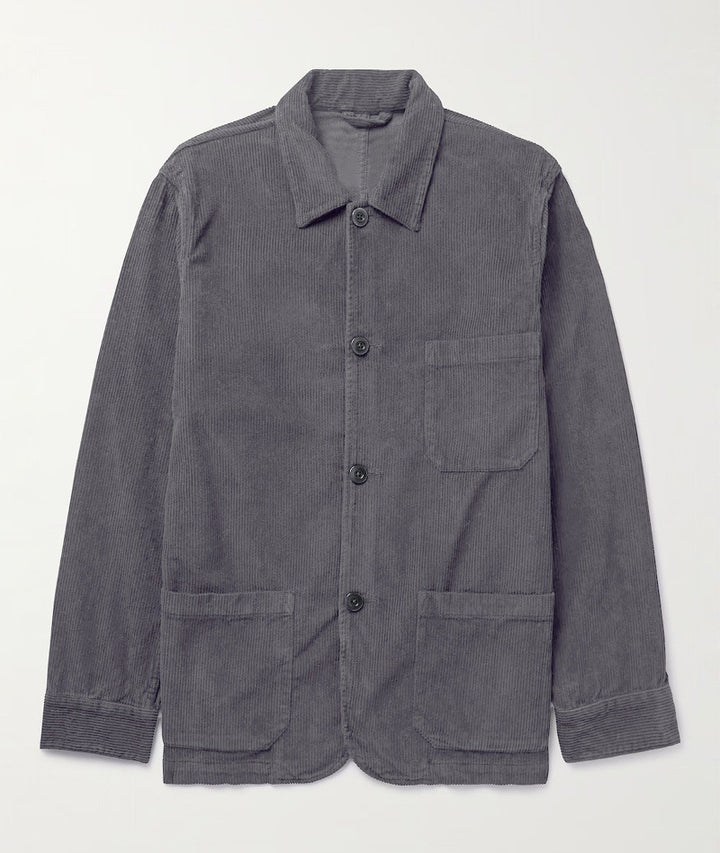 Men's Cord Worker Jacket with Shirt Collar and Patch Pockets Mune Fashion