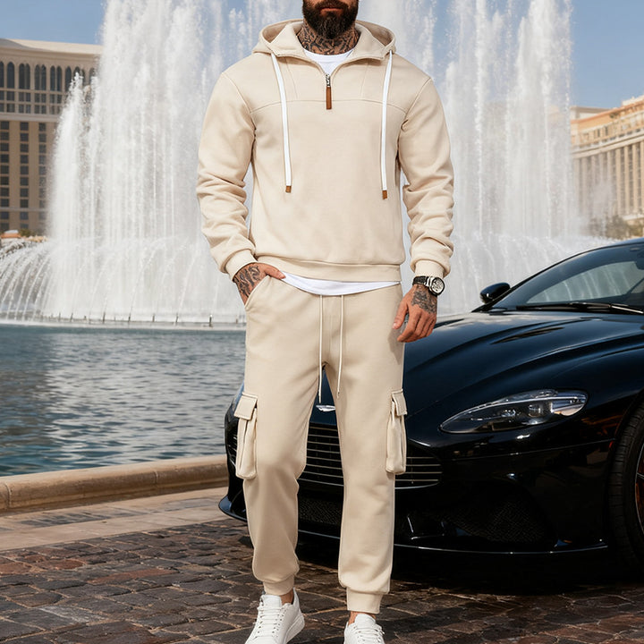 Men's casual fleece tracksuit with half zipper and cargo pockets Mune Fashion