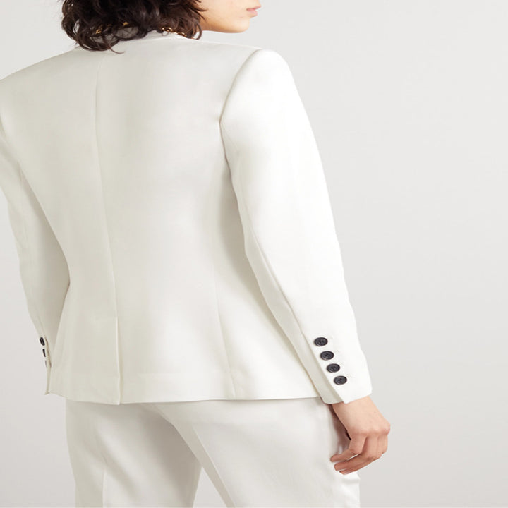 Women's Two-Piece Tailoring Set made of Stretch Crepe with Open Long Blazer and Cropped Cigarette Pants Mune Fashion