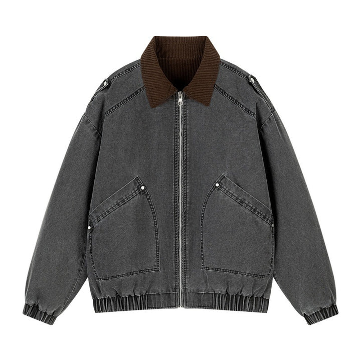 Men's Oversized Canvas Bomber Jacket with Cord Collar, Zipper & Pockets Mune Fashion