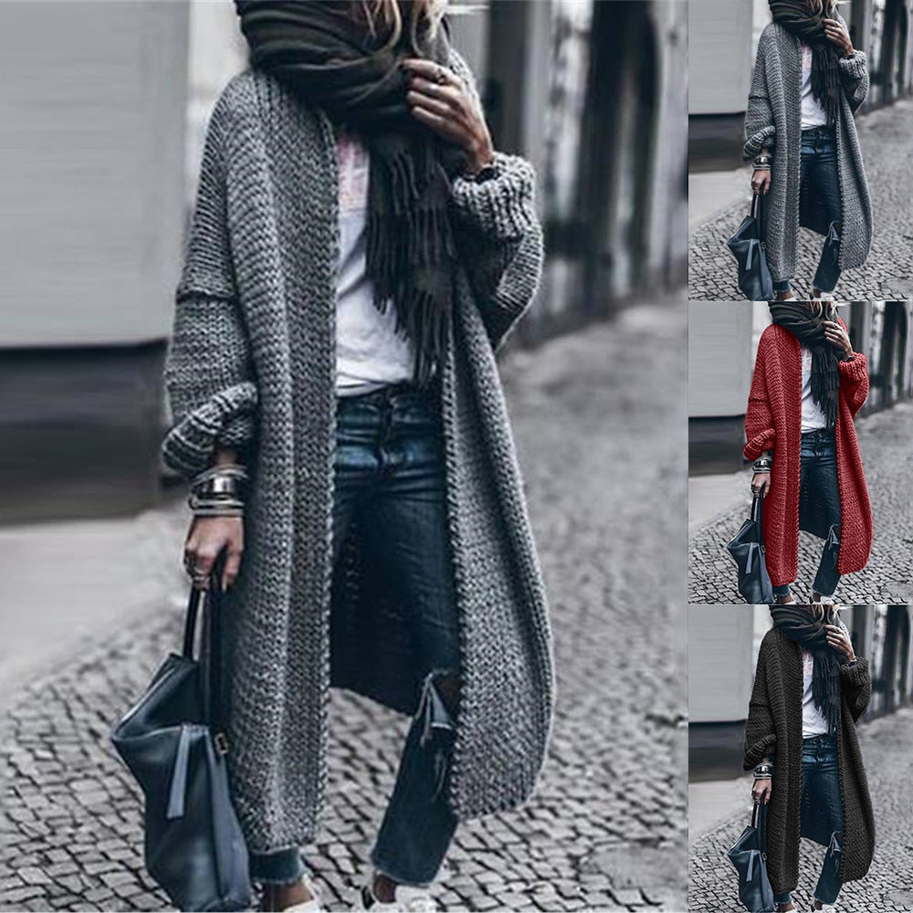 Women's Long Chunky Knit Mantle Cardigan with Drop Shoulder and Open Front Mune Fashion
