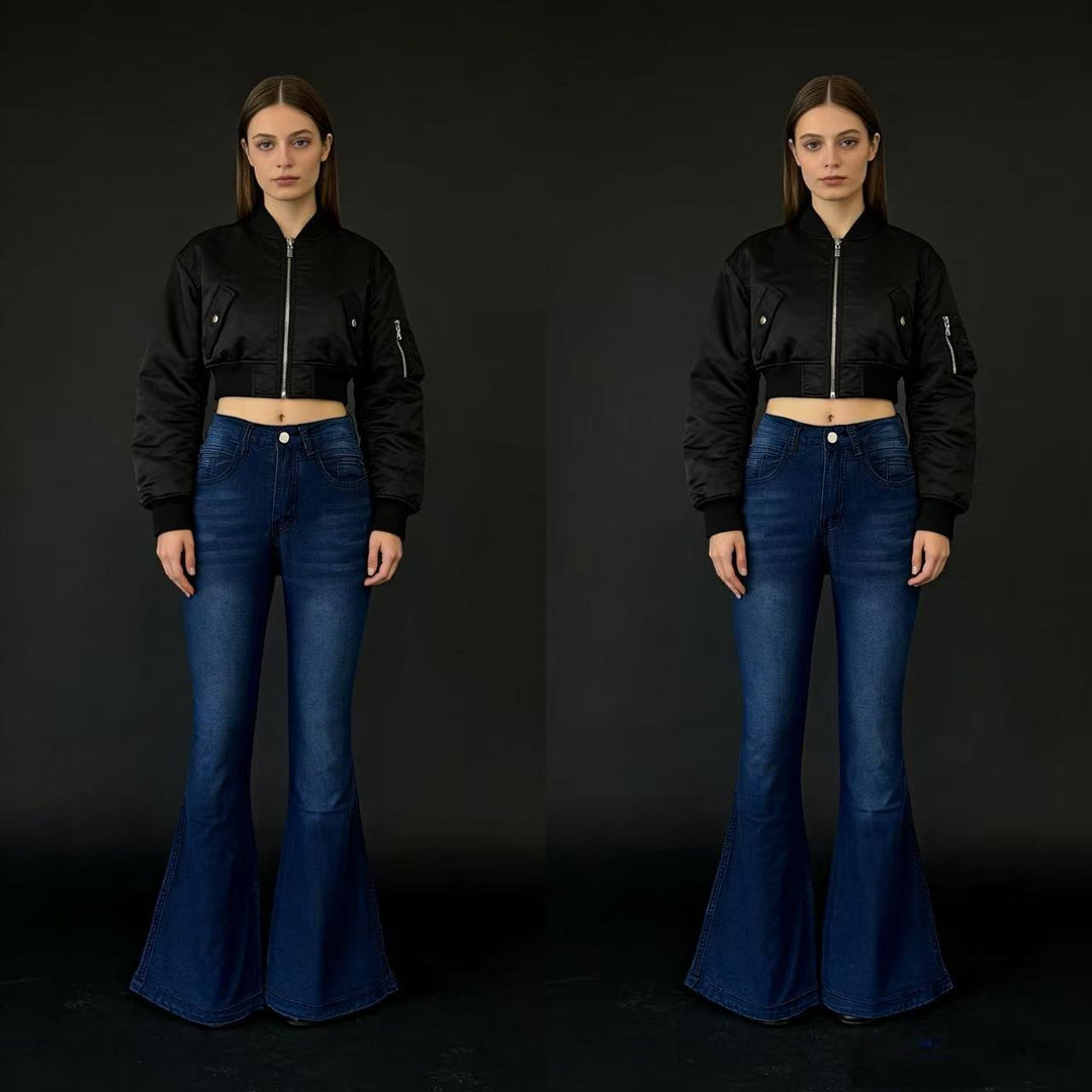 Women nan High-Waist flared jeans with shaping hip silhouette, reinforced leg seams, and extra wide trumpet legs Mune Fashion