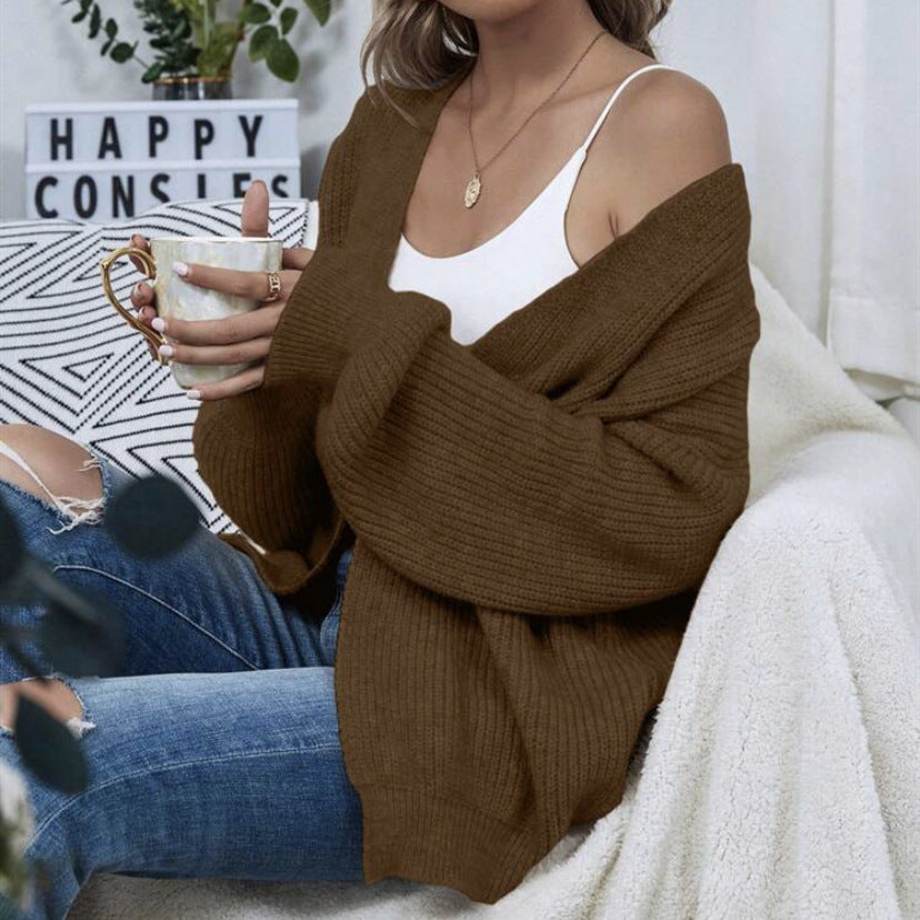 Women Open Oversize Knit Cardigan with Raglan Sleeves and Fine Rib Structure Mune Fashion