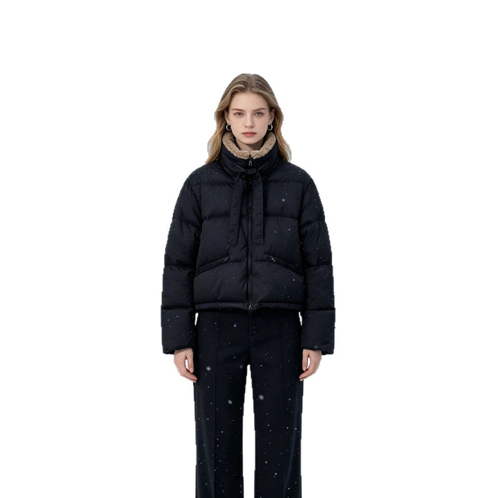 Women's cropped padded jacket with Sherpa collar, high-fitted stand-up collar and concealed zipper Mune Fashion