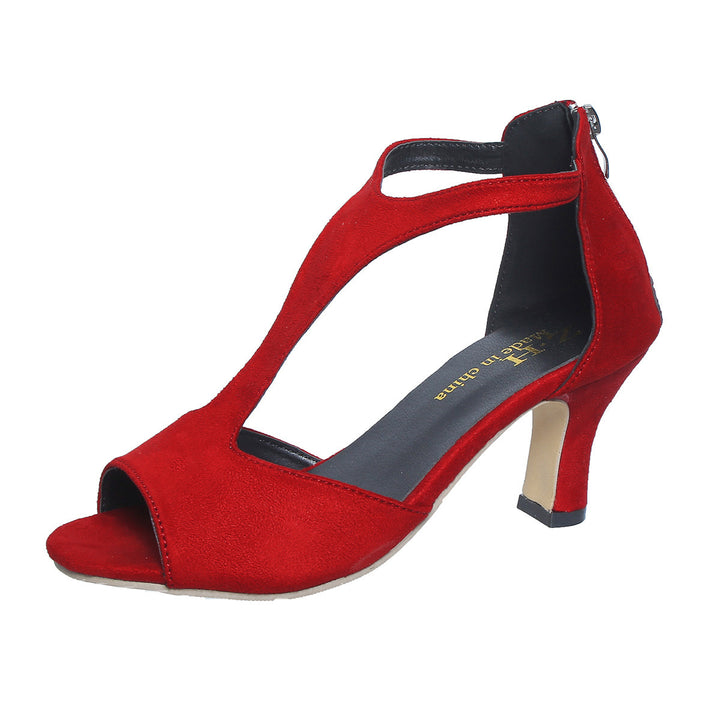 Ladies elegant T-strap sandal with heel zipper and mid-high heel Mune Fashion