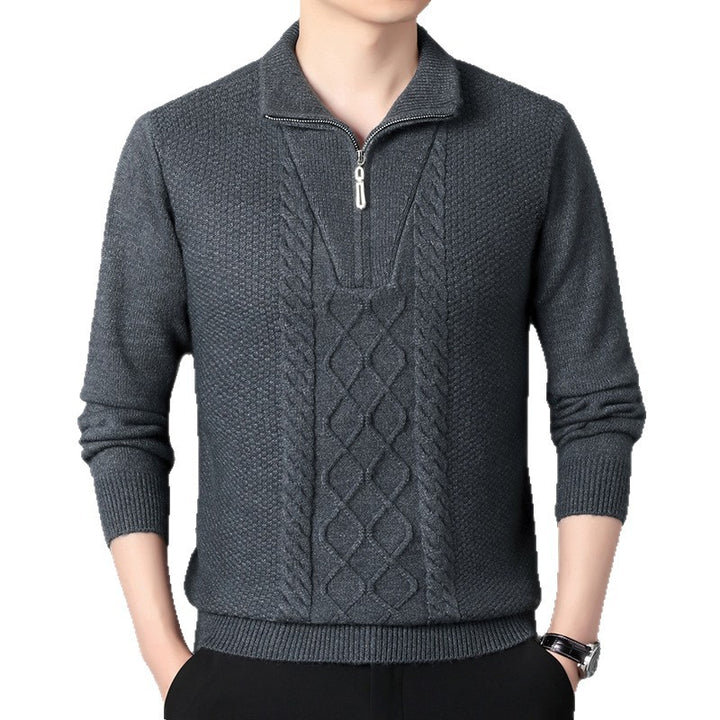 Men's fine knit half zip pullover with cable structure and stand-up collar Mune Fashion