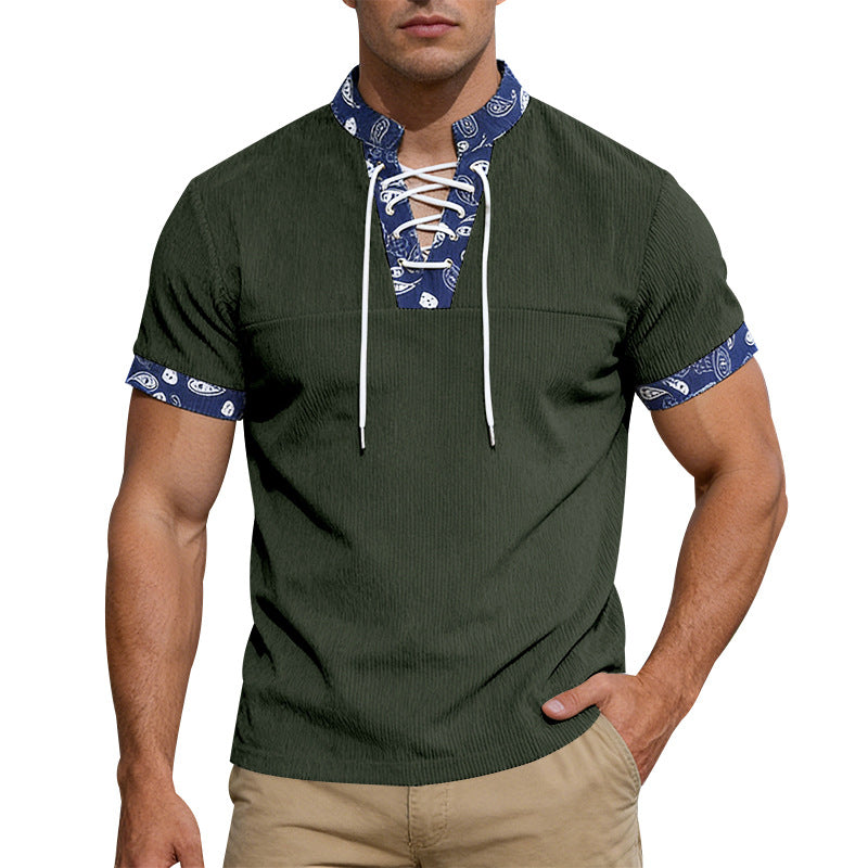 Men's short sleeve laced shirt with bandana trim and structured jersey quality Mune Fashion