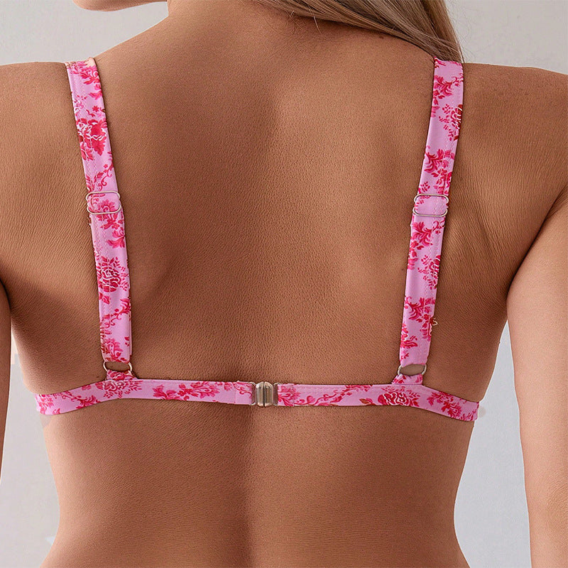 Women's Triangle Bikini Set with fresh floral pattern and adjustable straps Mune Fashion