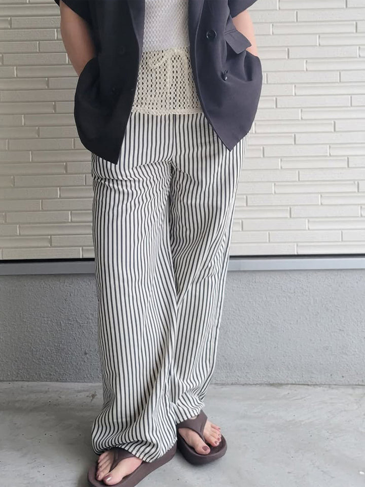Women Wide Striped Palazzo Pants with High Waist and Flowing Viscose Quality Mune Fashion