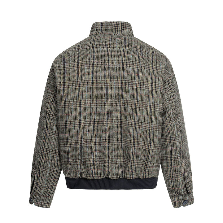 Men's Short Cut Glencheck Blouson with Funnel Neck and Ribbed Cuff Mune Fashion