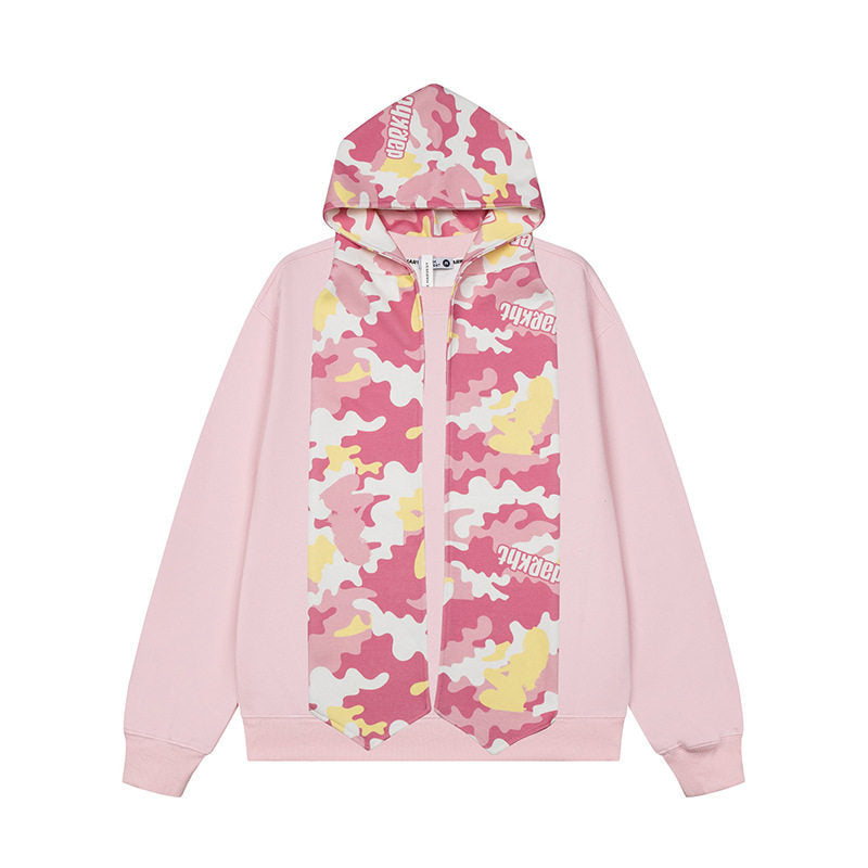 Women's hoodie sweatshirt with extra-long scarf look and front zip Mune Fashion