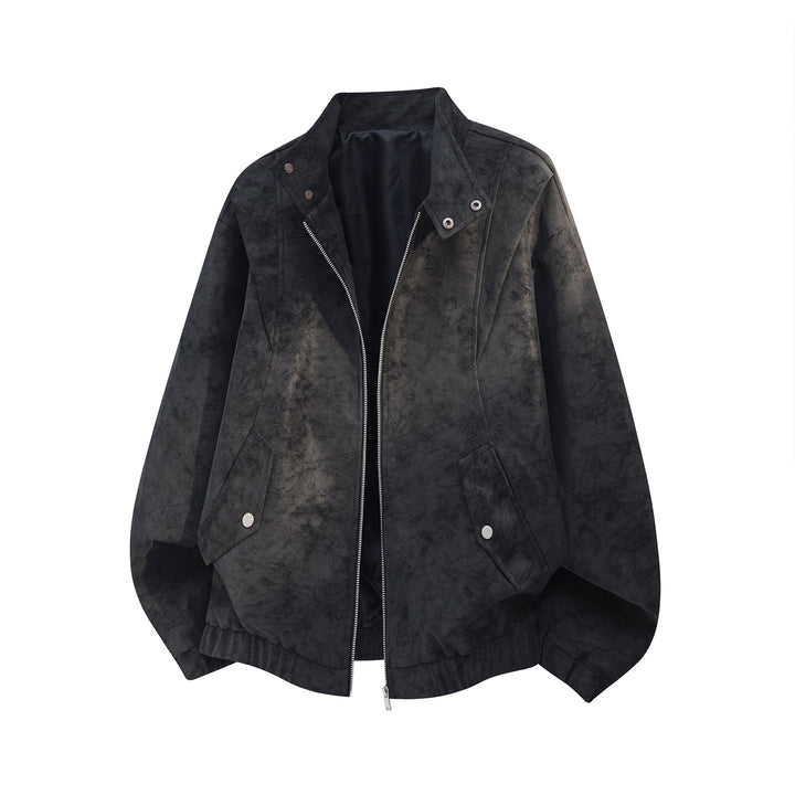 Men's Loose-Fit Suede Bomber Jacket with Stand Collar Mune Fashion