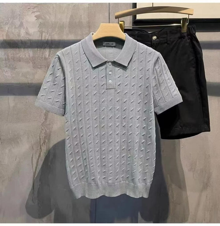 Men's Elegant Short Sleeve Polo Shirt with Textured Design Mune Fashion