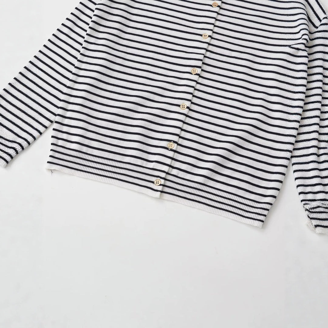 Women's fine-knit cardigan with maritime stripe pattern and button placket Mune Fashion