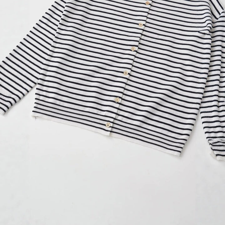 Women's fine-knit cardigan with maritime stripe pattern and button placket Mune Fashion