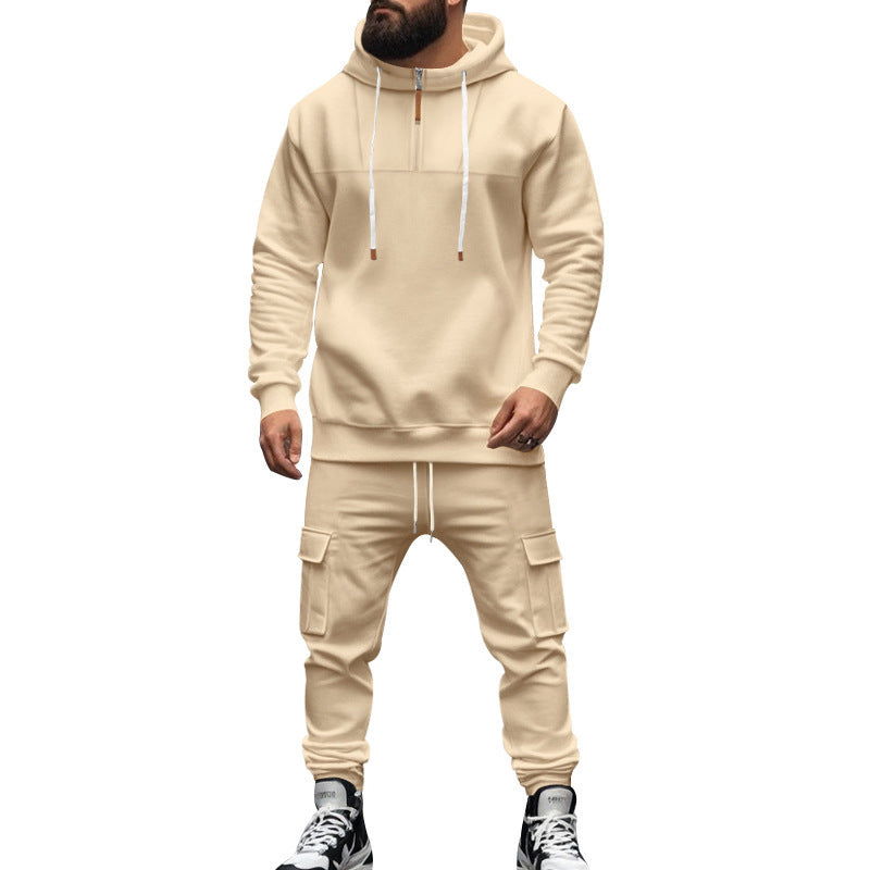 Men's two-piece sweat set with hood, elastic waistband, and patch cargo pockets Mune Fashion