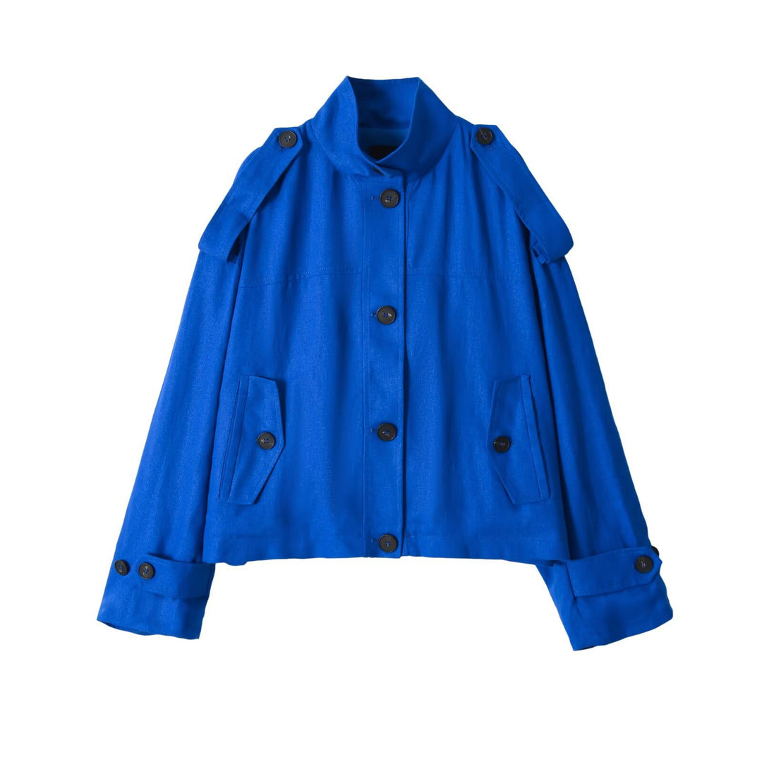Women's Short Trench Coat with Stand Collar and Epaulettes Mune Fashion