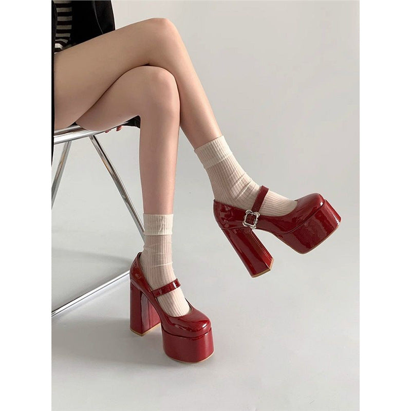 Women's Platform Mary Jane Pumps with High Platform and Sculpted Block Heel Mune Fashion