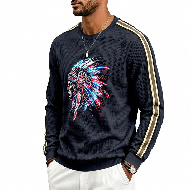 Men's sweatshirt with stylized headgear print and contrast stripes on the sleeves Mune Fashion