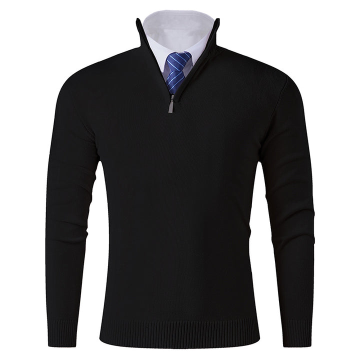 Men's Elegant Fine Knit Half Zip Sweater with Stand-Up Collar, Ribbed Hem and Slim Silhouette Mune Fashion