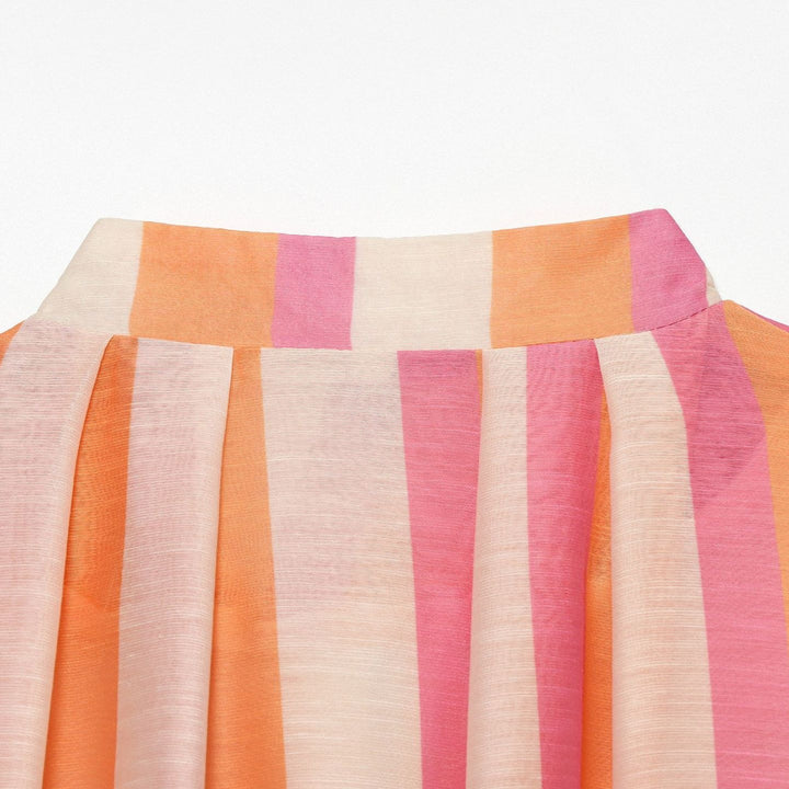 Women's Striped Cropped Bomber Jacket with High Stand Collar, Balloon Sleeves and Zipper Mune Fashion