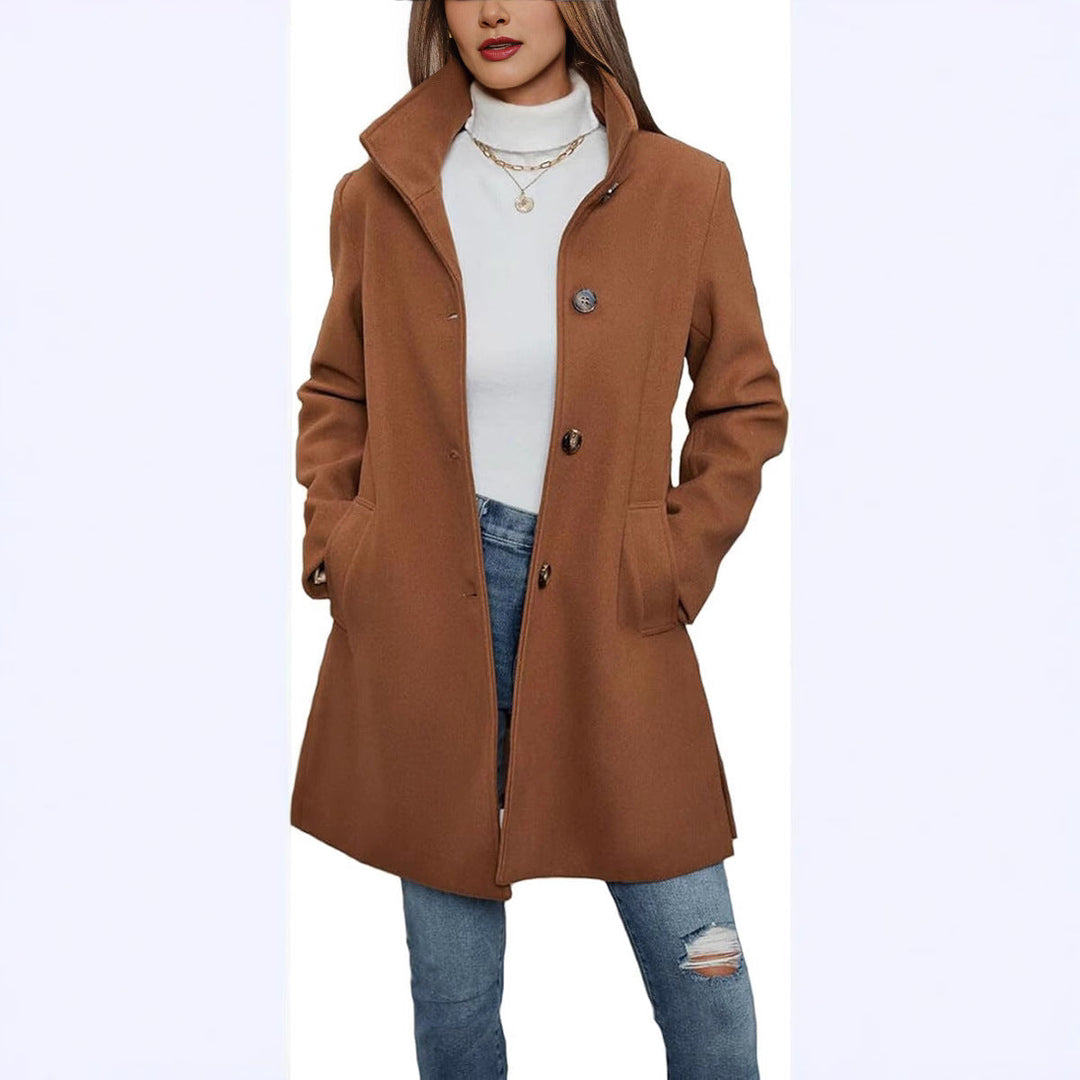 Women's Elegant Wool Coat with High Collar and Practical Pockets Mune