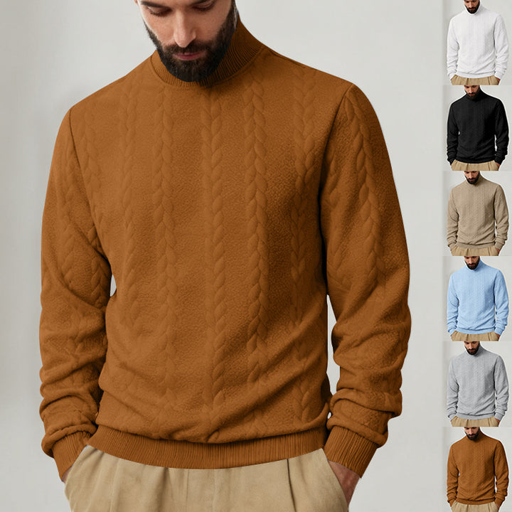 Men's knitted pullover with stand-up collar, cable pattern, soft ribbed cuffs, and Regular Fit Mune Fashion