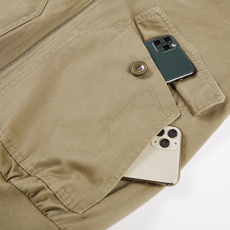 Men's Lightweight Flight Bomber Jacket in Utility Canvas with Arm Pocket and Patch Flap Pockets Mune Fashion