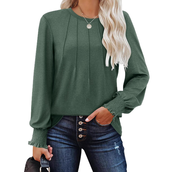 Women's long sleeve tunic with vertical pintucks and gathered ruffle cuffs Drune