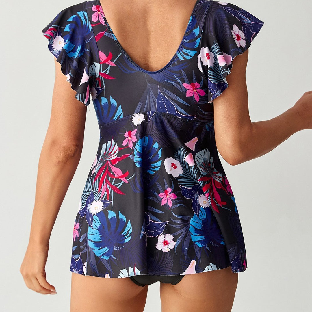 Women's Elegant Combination Swimsuit with Ruffles and Floral Pattern Mune Fashion
