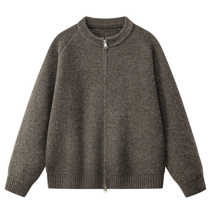 Women’s Knit Bomber Jacket with Short Stand Collar, Raglan Sleeves and Two-Way Zipper Mune Fashion
