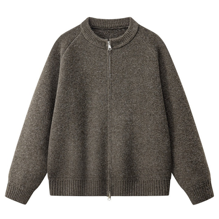 Women’s Knit Bomber Jacket with Short Stand Collar, Raglan Sleeves and Two-Way Zipper Mune Fashion