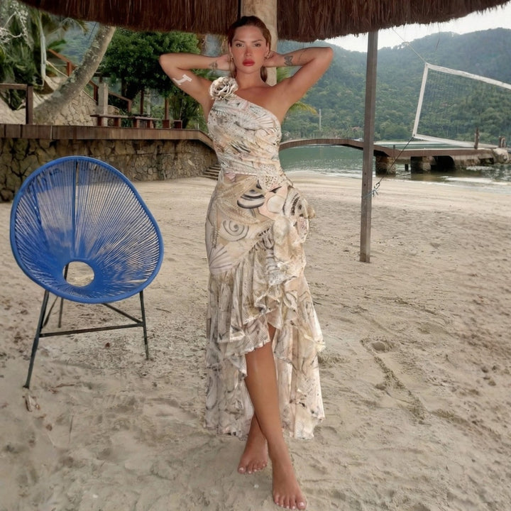 Women's One-Sided Swimsuit with Floral Application Mune Fashion