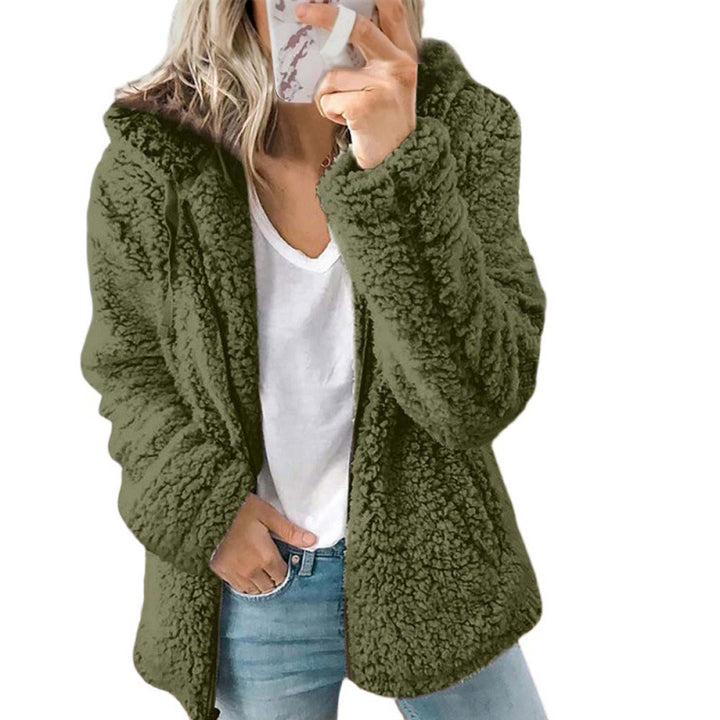 Women's fleece teddy jacket with hood, oversized cut and zipper Mune Fashion