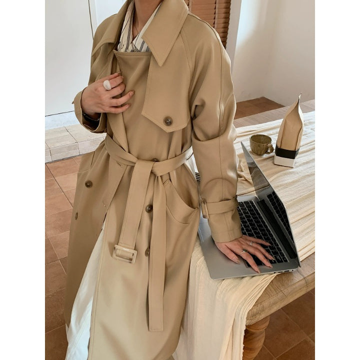 Women's Oversized Trench Coat with Double Breasted, Waist Belt and Epaulettes Mune Fashion