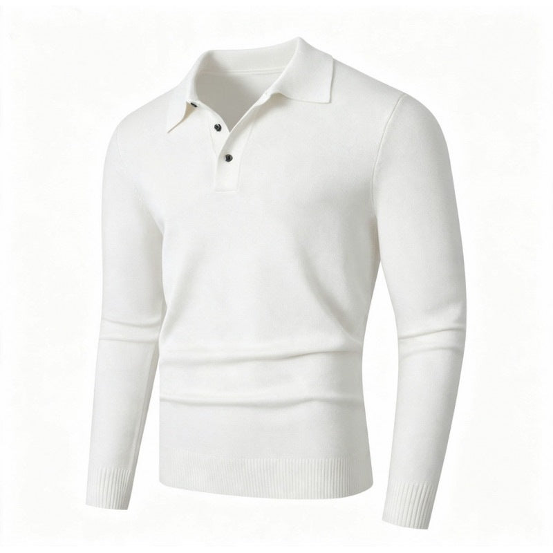 Men's fine knit polo shirt with long sleeves and three-button placket Mune Fashion