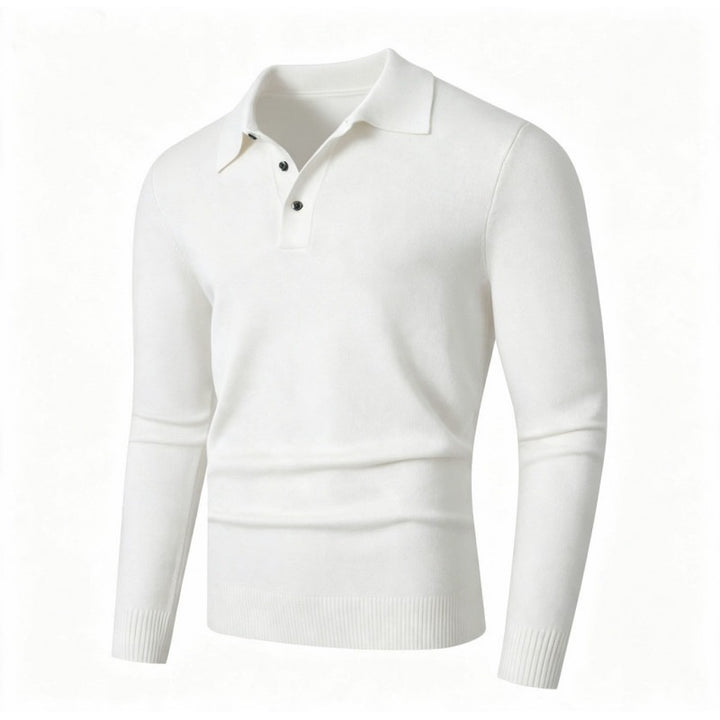 Men's fine knit polo shirt with long sleeves and three-button placket Mune Fashion