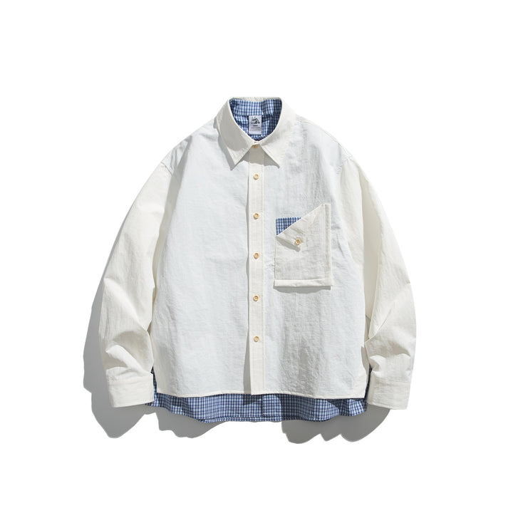 Men's Boxy Overshirt in Layer Look with checked inner lining, breast pocket and wooden buttons Mune Fashion