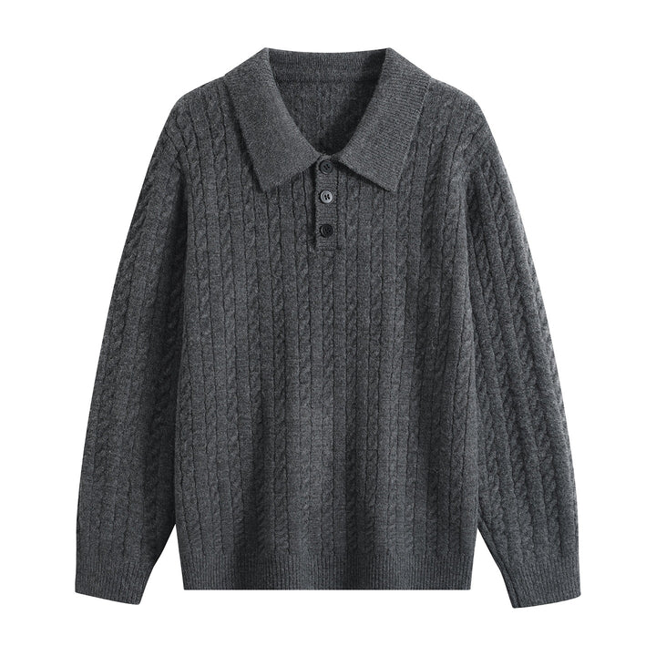 Men's Cable Knit Polo Sweater with Polo Collar, Half Button Placket & Relaxed Fit Mune Fashion