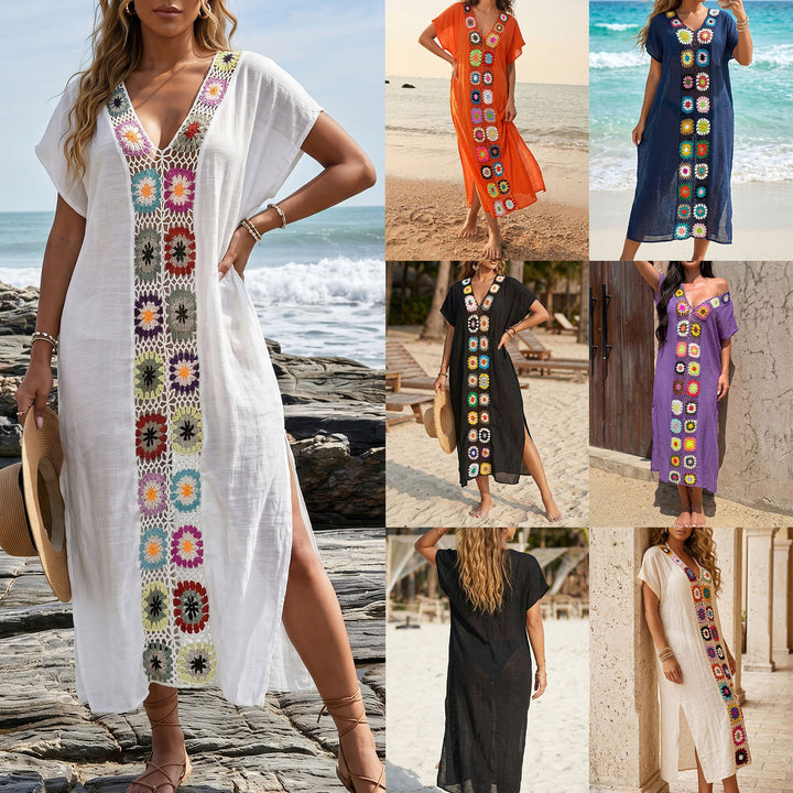 Women's Crochet Beach Kimono with Floral Patchwork Design Mune Fashion
