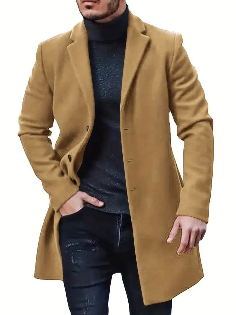 Men's medium-length wool blend coat with a slim silhouette and elegant button placket Mune Fashion