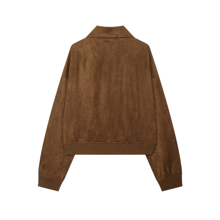 Women’s short cut suede look bomber jacket with shirt collar and ribbed cuffs Mune Fashion