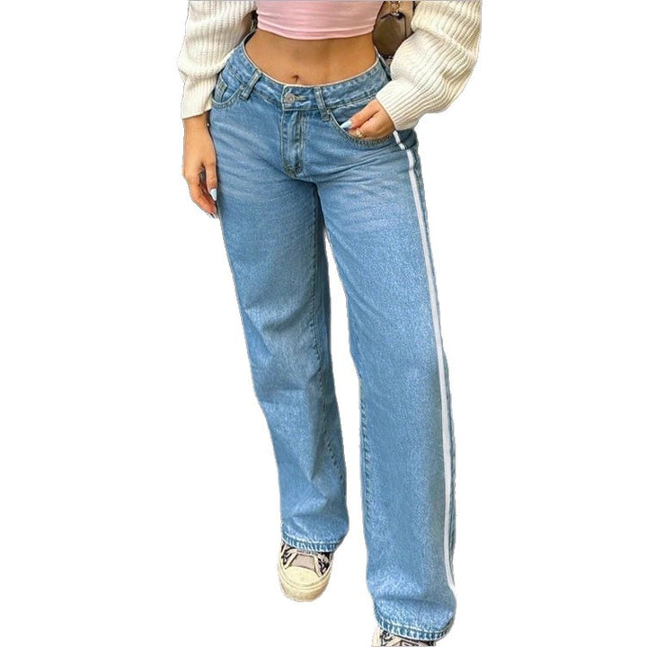 Women's wide High-Waist denim jeans with side contrast stripe Mune Fashion