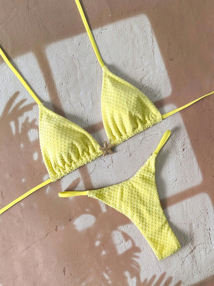 Women's triangle bikini with textured fabric and maritime details Mune Fashion