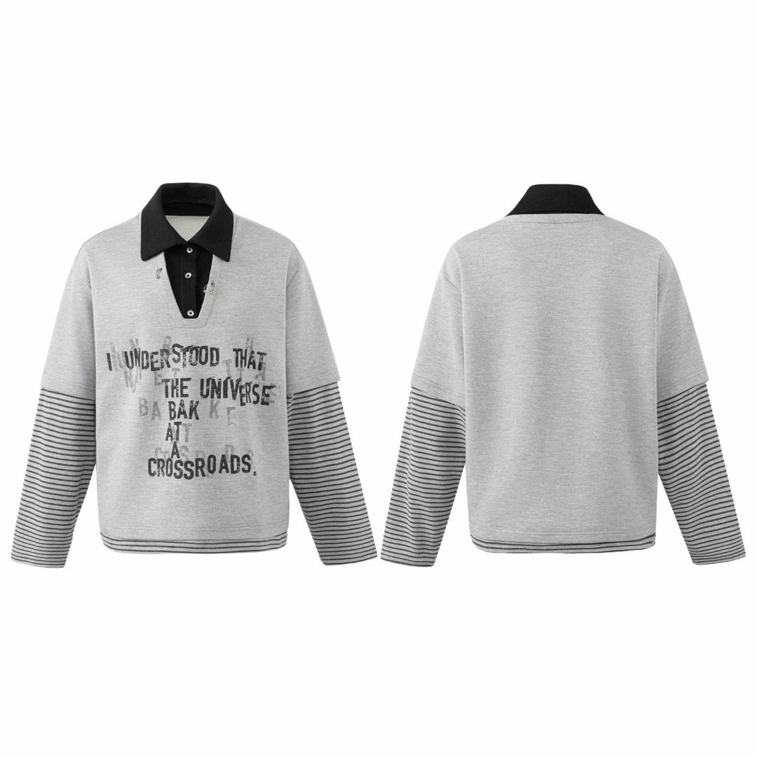 Men's sweatshirt with integrated polo collar, V-neck and striped sleeves Mune Fashion